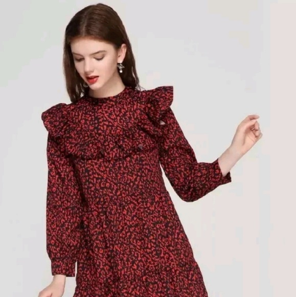 Leopard Dress Sweet Ruffles Long Sleeve - Picture 6 of 8